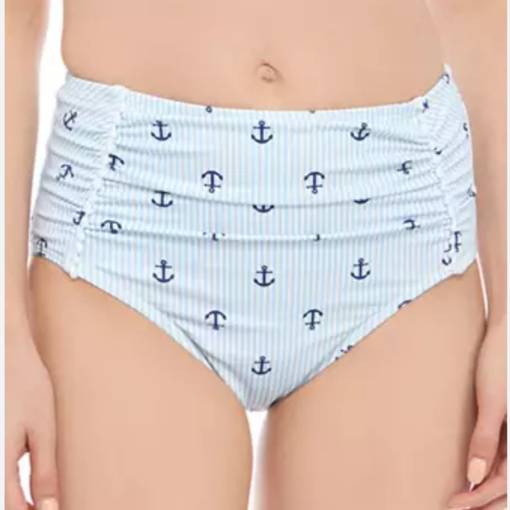 Crown & Ivy Swim Bottom Anchors Away Stripe Rouched Preppy Pin-up Betty Boop XL
